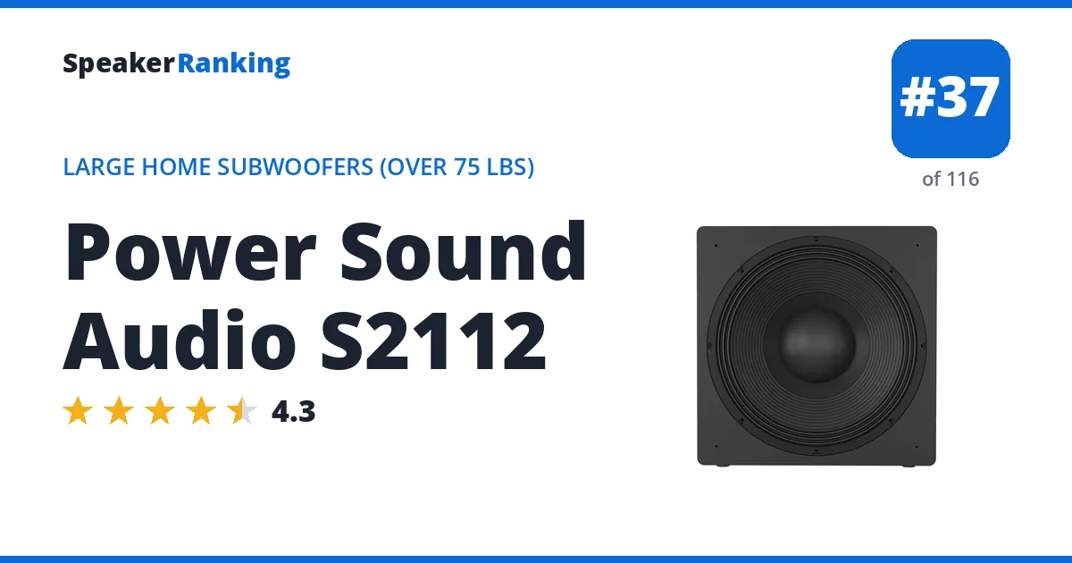Power Sound Audio S2112 - ranked #37 of 116 Large Home Subwoofers (Over 75 lbs) · Editor's rating 4.3/5