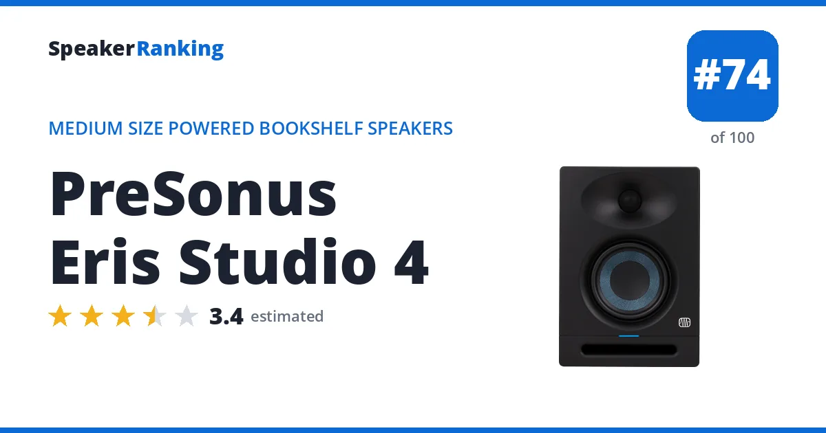 PreSonus Eris Studio 4 - ranked #74 of 100 Medium Size Powered Bookshelf Speakers · Editor's rating 3.4/5