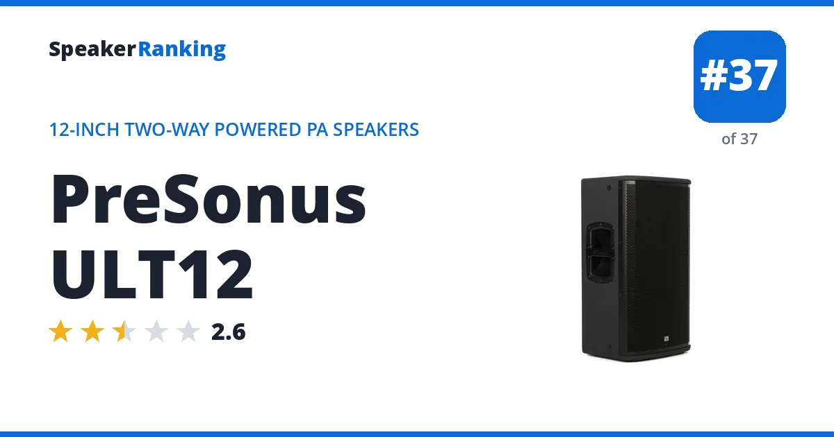 PreSonus ULT12 - ranked #37 of 37 12-Inch Two-Way Powered PA Speakers · Editor's rating 2.6/5