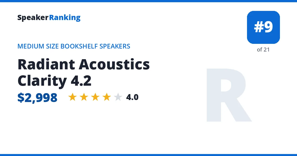 Radiant Acoustics Clarity 4.2 - ranked #9 of 21 Medium Size Bookshelf Speakers · Editor's rating 4/5