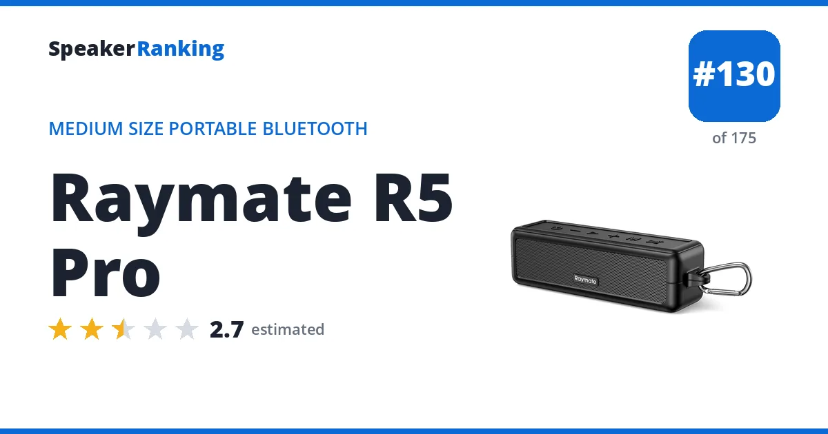 Raymate R5 Pro - ranked #130 of 175 Medium Size Portable Bluetooth Speakers · Editor's rating 2.7/5