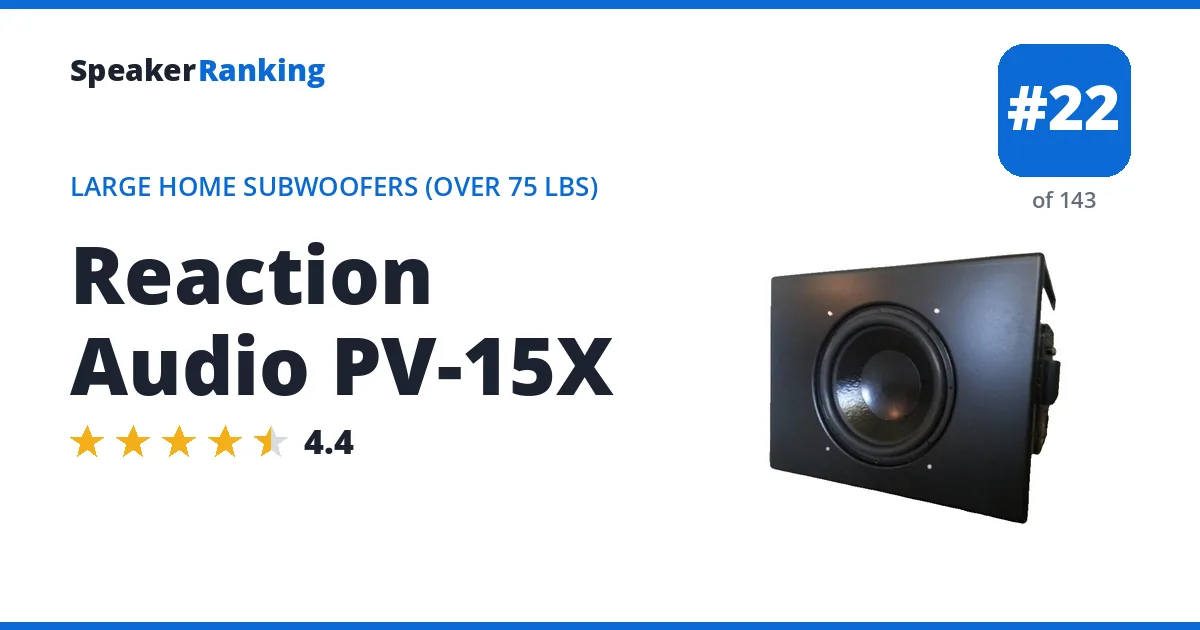 Reaction Audio PV-15X · Editor's rating 4.4/5, ranked #22 of 143 Large Home Subwoofers (Over 75 lbs)