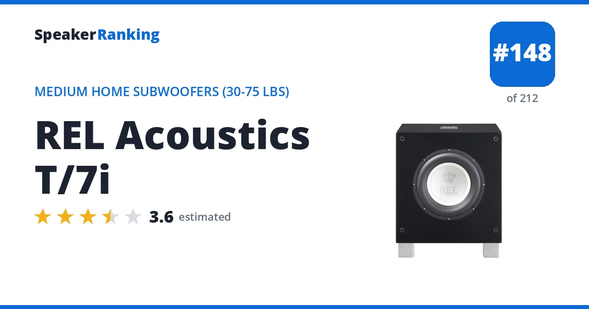 REL Acoustics T/7i - ranked #148 of 212 Medium Home Subwoofers (30-75 lbs) · Editor's rating 3.6/5