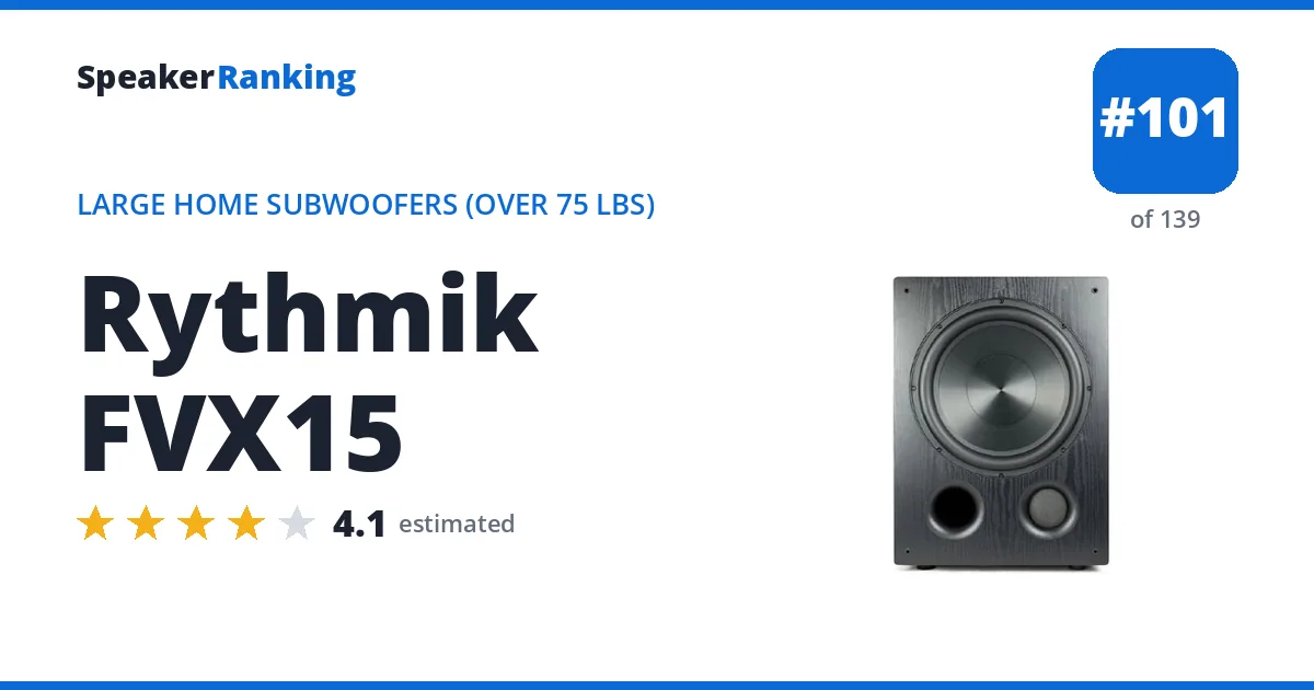 Rythmik FVX15 - ranked #101 of 139 Large Home Subwoofers (Over 75 lbs) · Editor's rating 4.1/5