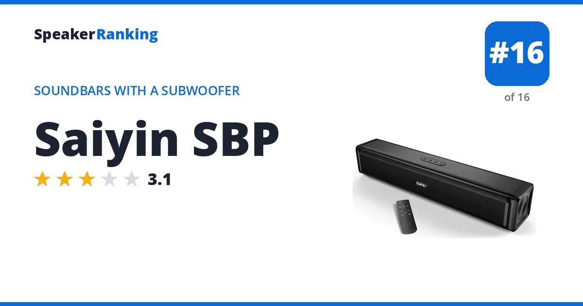 Saiyin SBP · Editor's rating 3.1/5, ranked #16 of 16 Soundbars With a Subwoofer