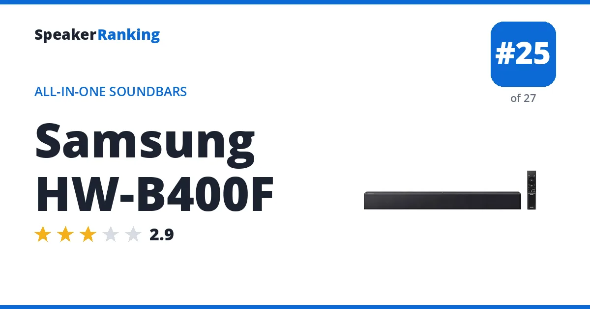 Samsung HW-B400F · Editor's rating 2.9/5, ranked #25 of 27 All-in-One Soundbars