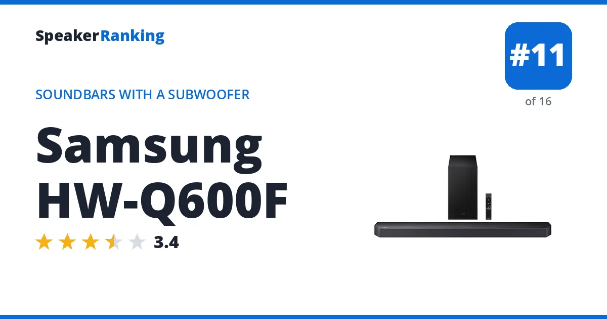 Samsung HW-Q600F · Editor's rating 3.4/5, ranked #11 of 16 Soundbars With a Subwoofer
