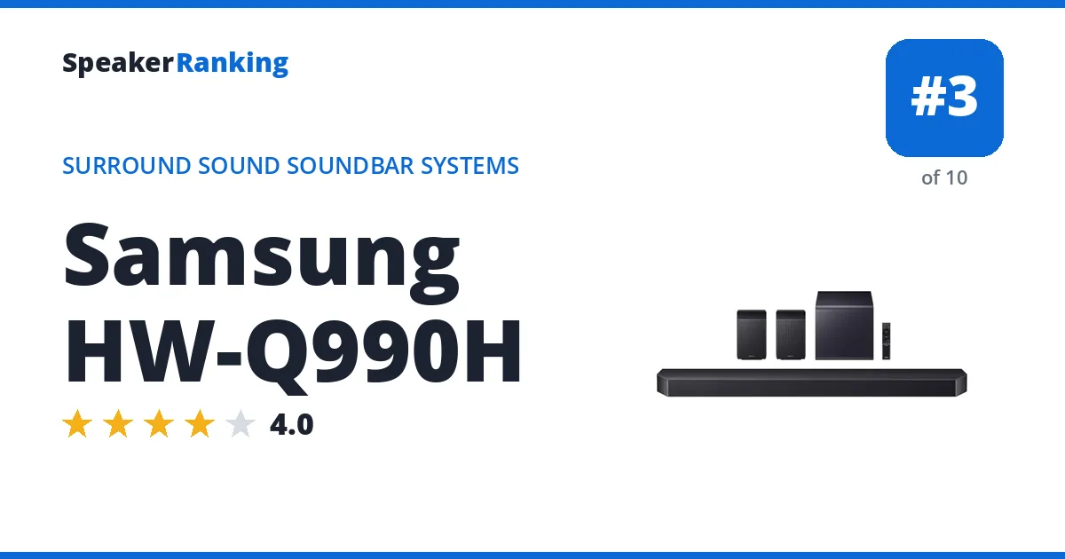 Samsung HW-Q990H · Editor's rating 4/5, ranked #3 of 10 Surround Sound Soundbar Systems