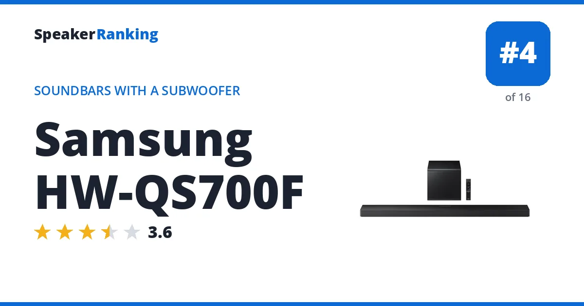 Samsung HW-QS700F · Editor's rating 3.6/5, ranked #4 of 16 Soundbars With a Subwoofer
