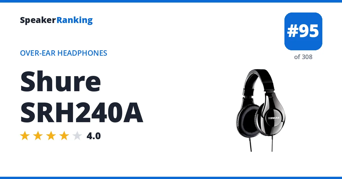 Shure SRH240A - ranked #95 of 308 Over-Ear Headphones · Editor's rating 4/5