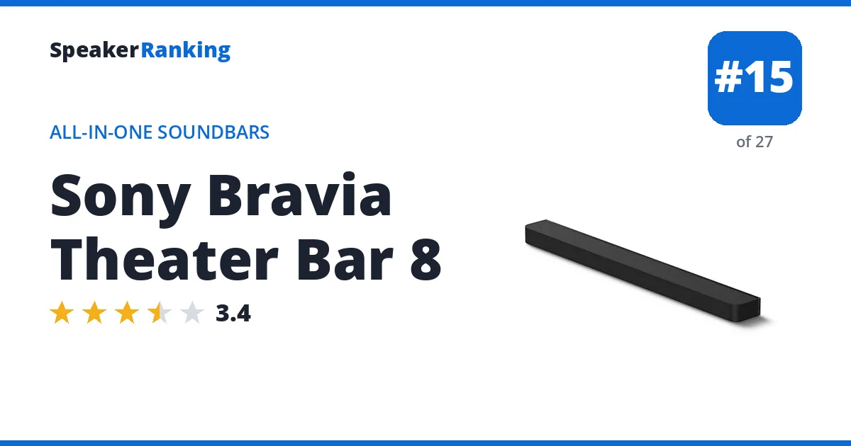 Sony Bravia Theater Bar 8 · Editor's rating 3.4/5, ranked #15 of 27 All-in-One Soundbars
