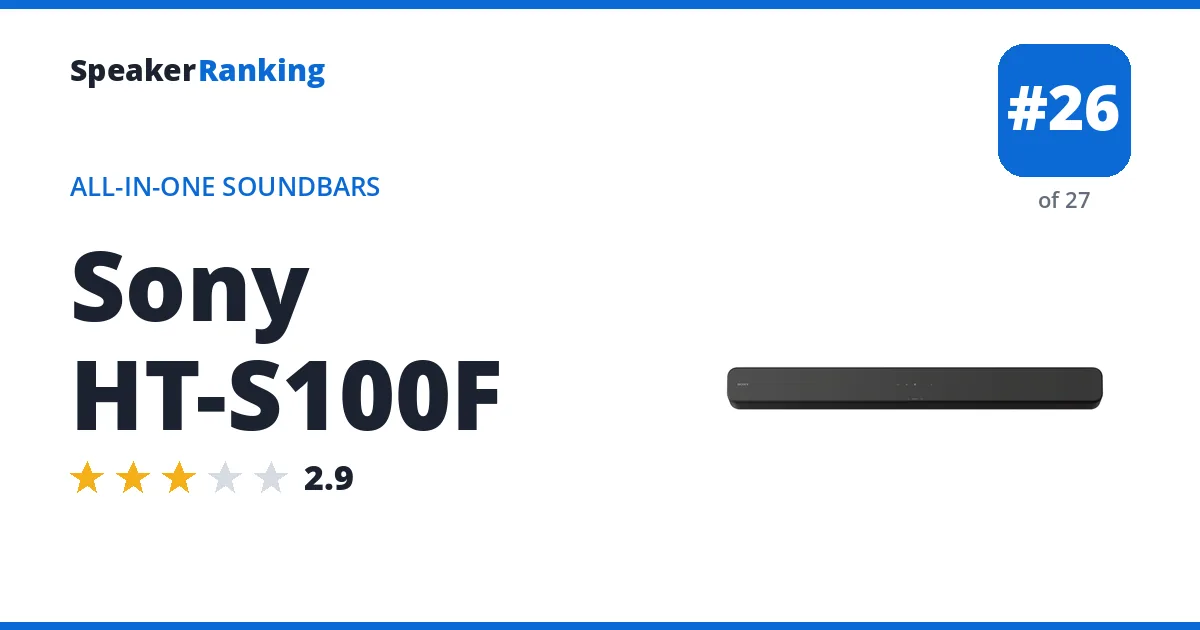 Sony HT-S100F · Editor's rating 2.9/5, ranked #26 of 27 All-in-One Soundbars