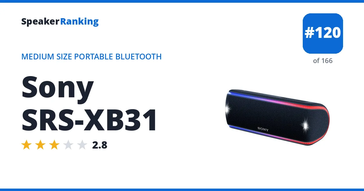 Sony SRS-XB31 - ranked #120 of 166 Medium Size Portable Bluetooth Speakers · Editor's rating 2.8/5