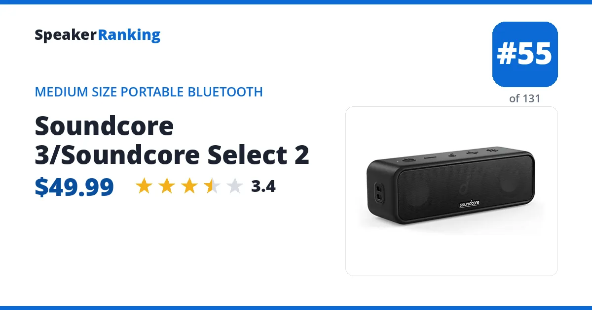 Soundcore 3/Soundcore Select 2 - ranked #55 of 131 Medium Size Portable Bluetooth Speakers · Editor's rating 3.4/5
