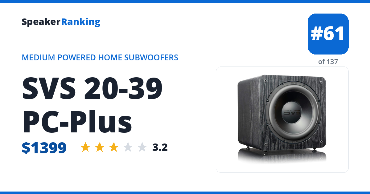 SVS 20-39 PC-Plus — ranked #61 of 137 Medium Powered Home Subwoofers (30–75 lbs) · Editor's rating 3.2/5