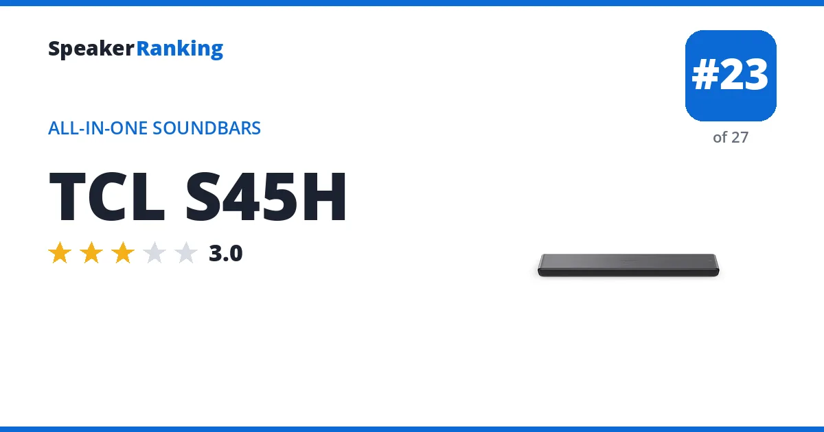 TCL S45H · Editor's rating 3/5, ranked #23 of 27 All-in-One Soundbars