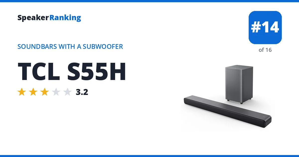 TCL S55H · Editor's rating 3.2/5, ranked #14 of 16 Soundbars With a Subwoofer