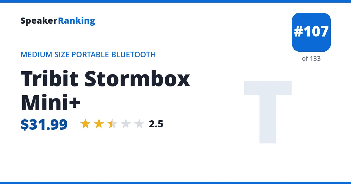 Tribit Stormbox Mini+ - ranked #107 of 133 Medium Size Portable Bluetooth Speakers · Editor's rating 2.5/5