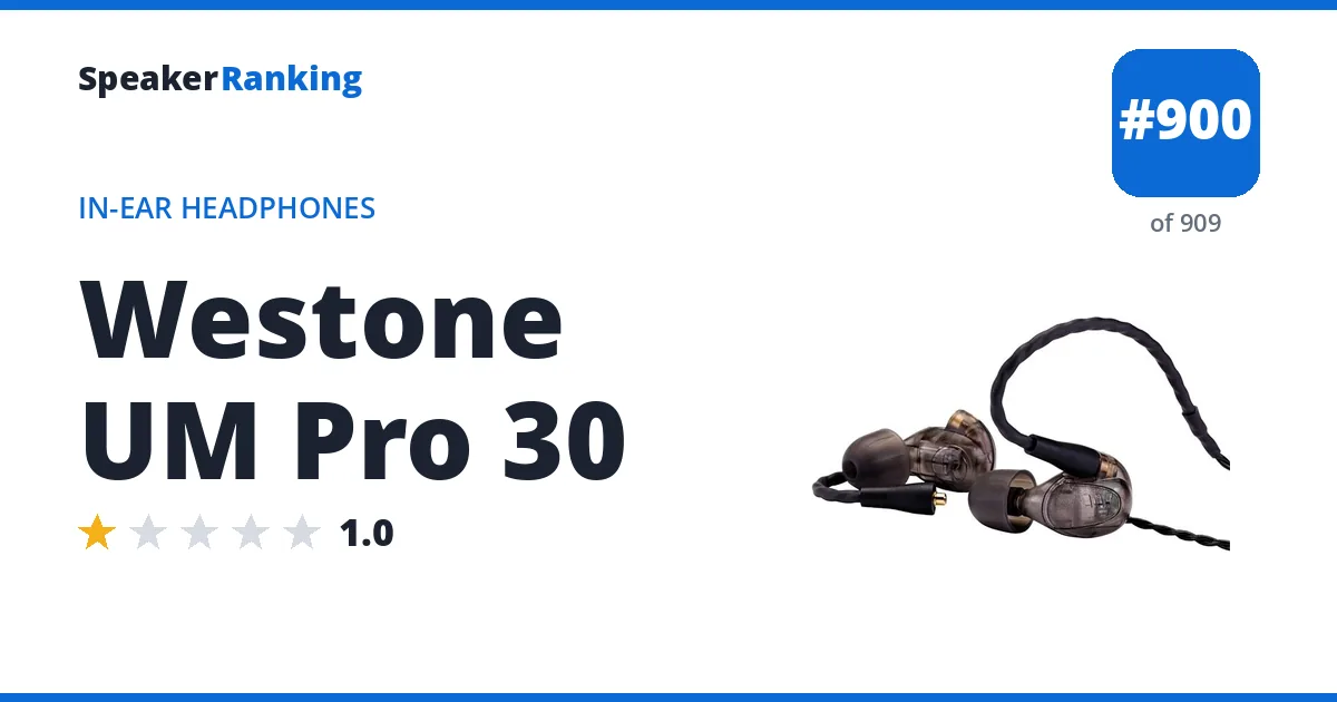 Westone UM Pro 30 - ranked #900 of 909 In-Ear Headphones · Editor's rating 1/5