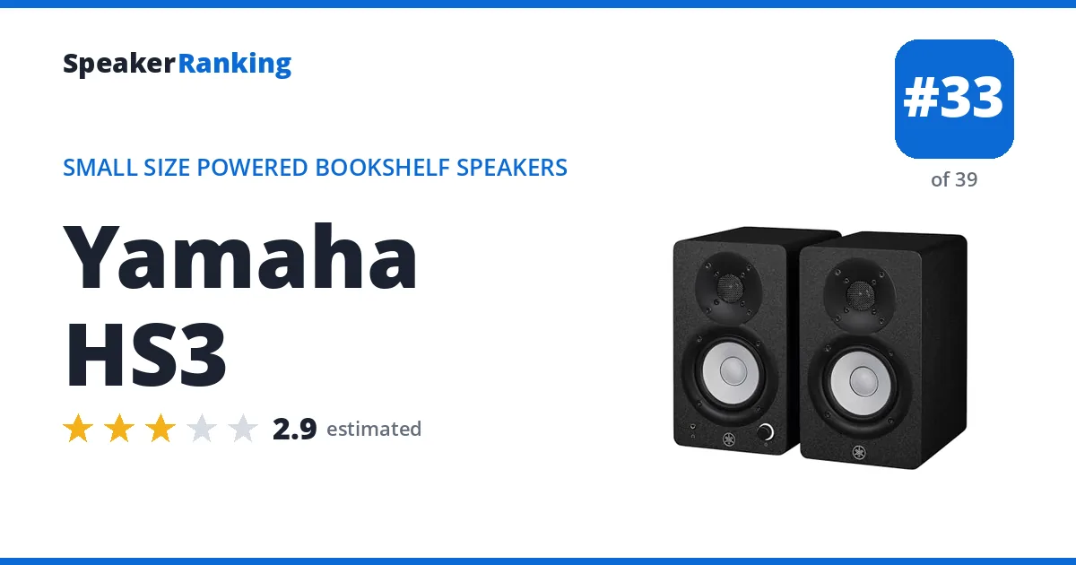 Yamaha HS3 - ranked #33 of 39 Small Size Powered Bookshelf Speakers · Editor's rating 2.9/5