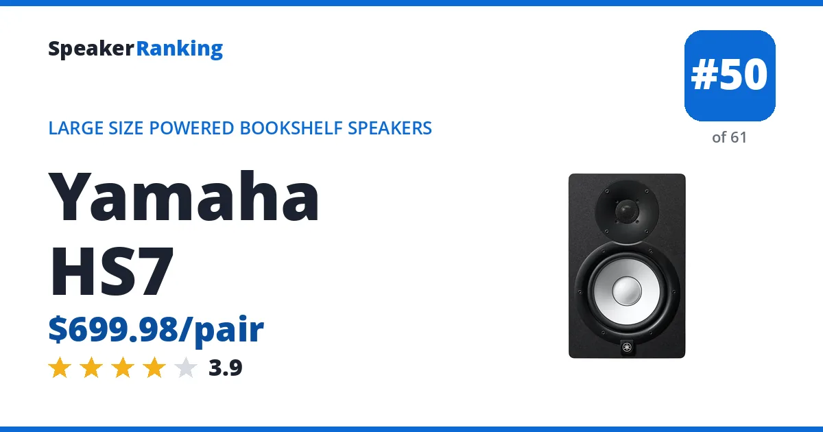 Yamaha HS7 - ranked #50 of 61 Large Size Powered Bookshelf Speakers · Editor's rating 3.9/5