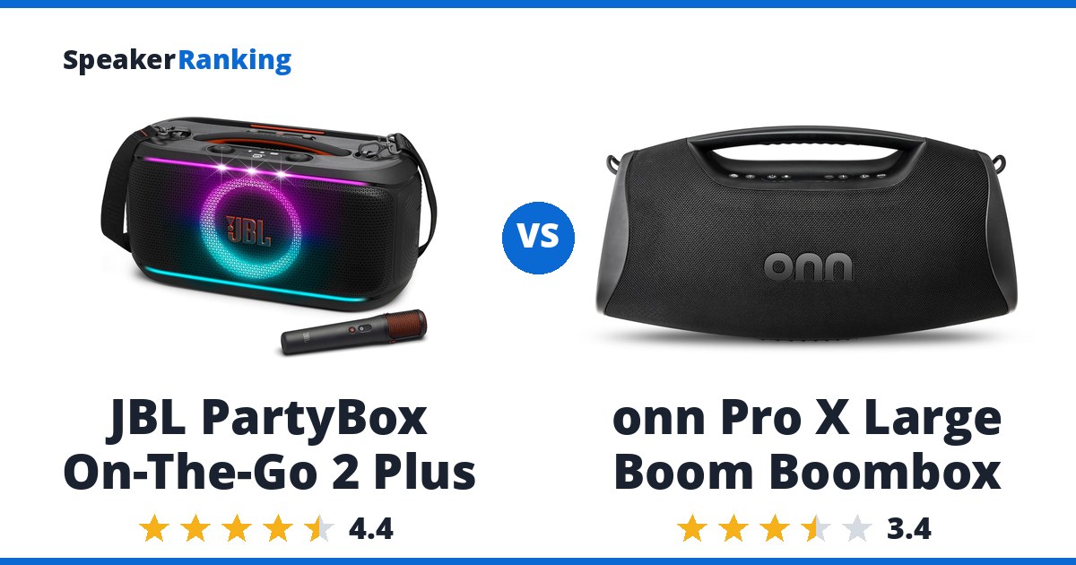 JBL PartyBox On-The-Go 2 Plus vs onn Pro X Large Boom Boombox