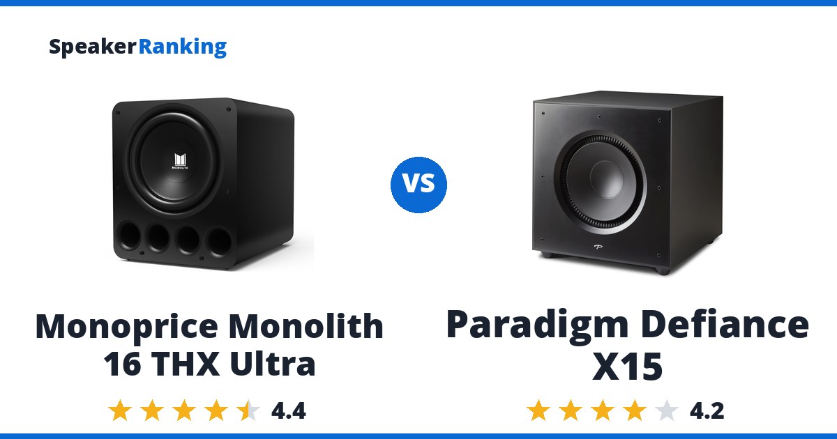 Monoprice Monolith 16 THX Ultra vs Paradigm Defiance X15