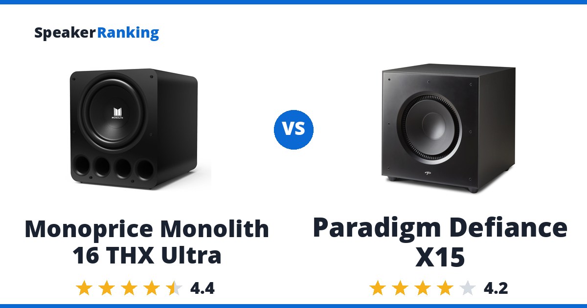 Monoprice Monolith 16 THX Ultra vs Paradigm Defiance X15